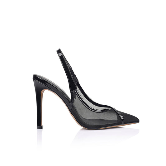 Chai Pump Crna Mreža s Lakiranom Kožom