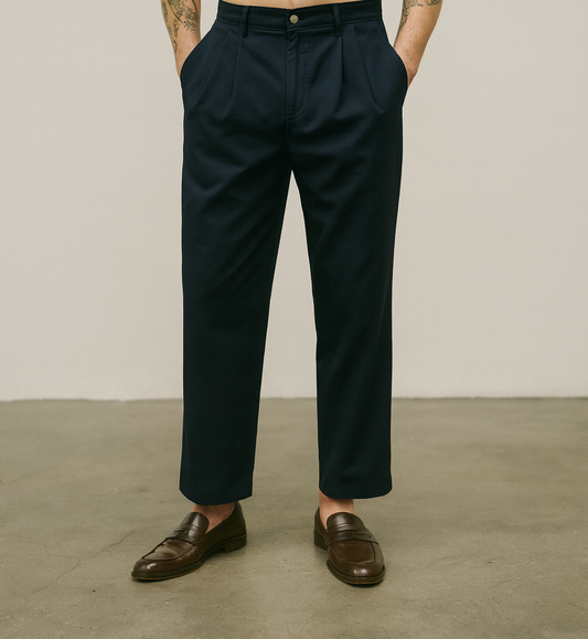 Teal Twill Pleated Trousers