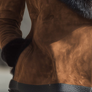 Brown Faux Fur Trim Skirt Jacket