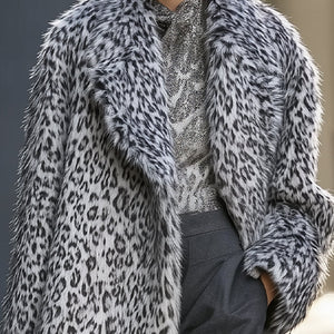 Stylish Oversized Faux Fur Coat with Leopard Print