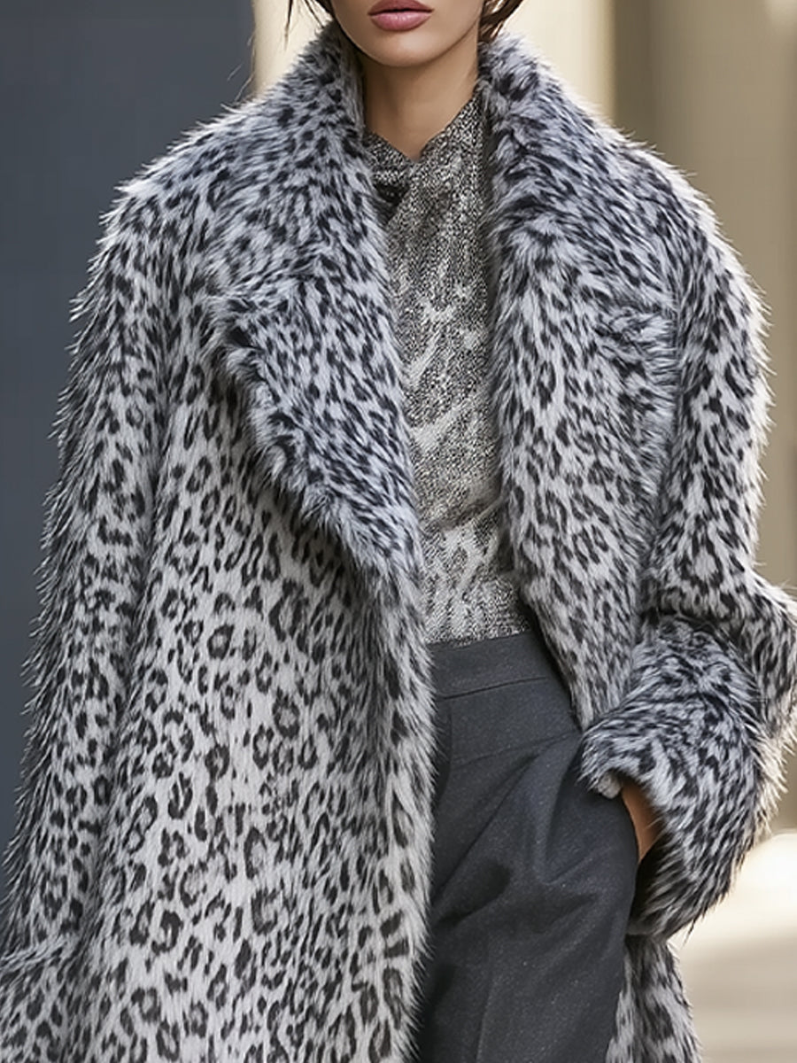 Stylish Oversized Faux Fur Coat with Leopard Print