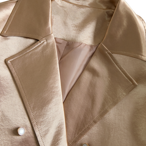 Elegantni Champagne Saten Trench Kaput za Vječni Stil
