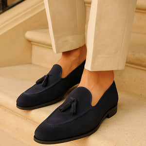 Suede Loafers with Tassel Detail