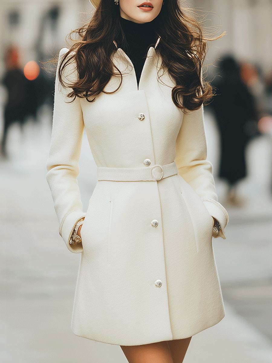 Ivory A-Line Coat with Pearl Buttons