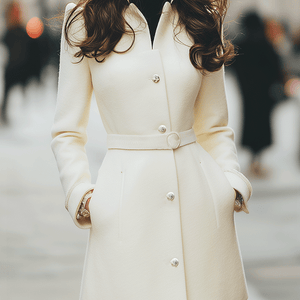 Ivory A-Line Coat with Pearl Buttons