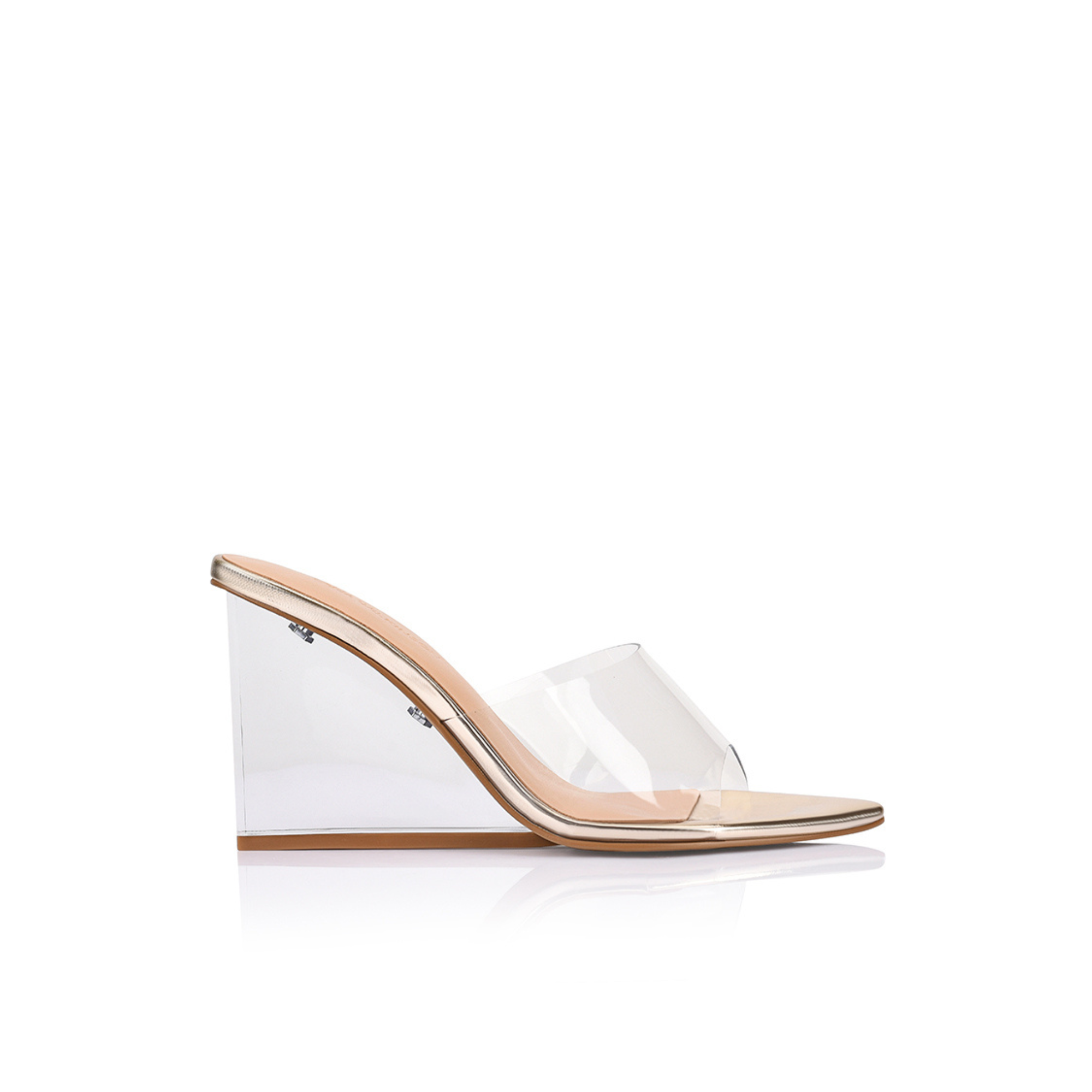 Suzy Wedge Lucite & Metallic Gold Leather