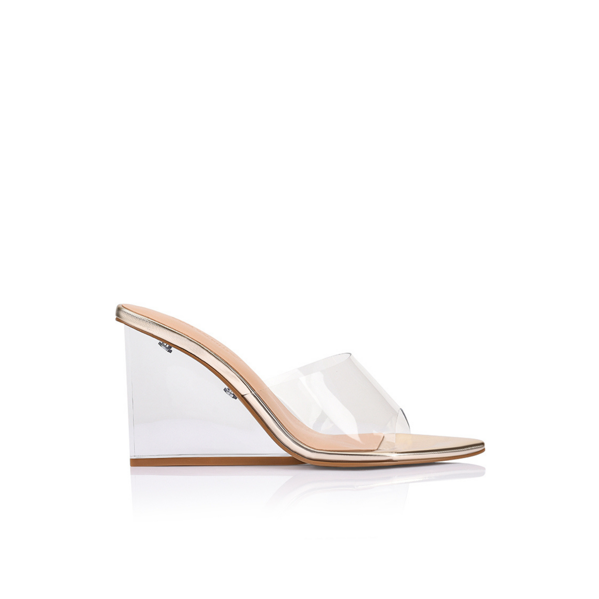 Suzy Wedge Lucite & Metallic Gold Leather