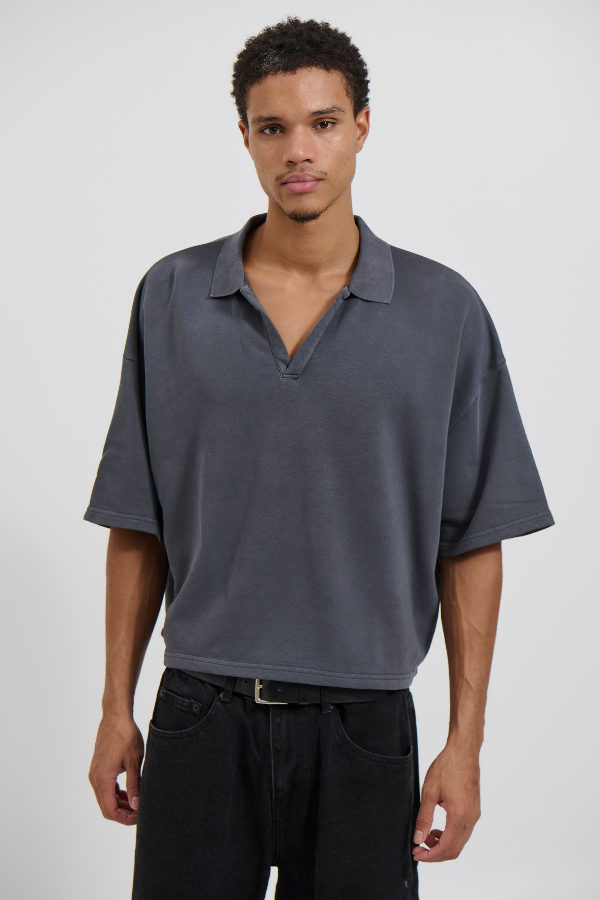 Jersey Crop Polo Ugljen