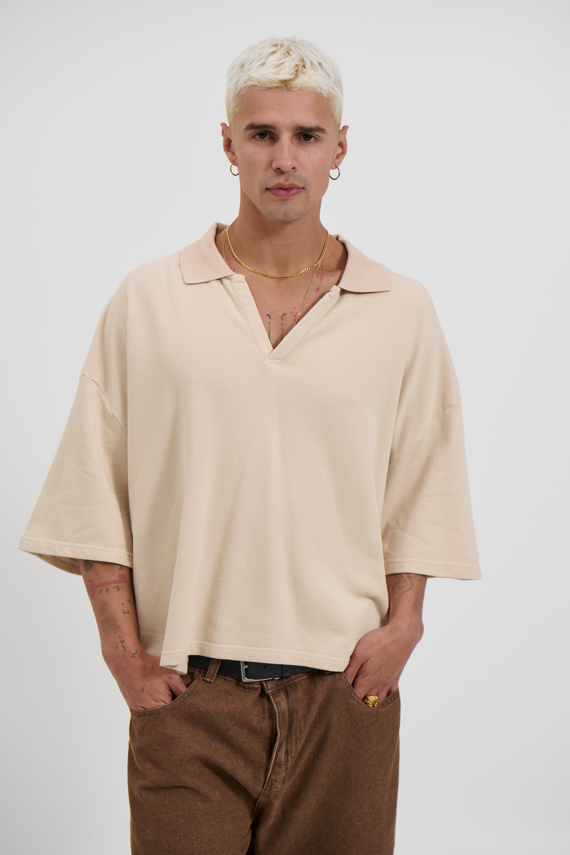 Jersey Crop Polo Pijesak