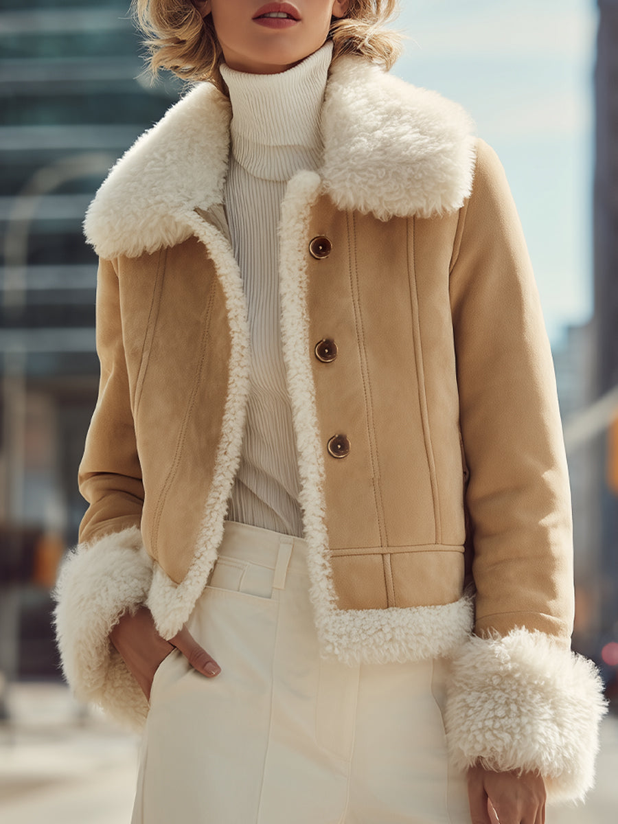 Stylish Suede Jacket with Shearling Trim