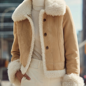 Stylish Suede Jacket with Shearling Trim