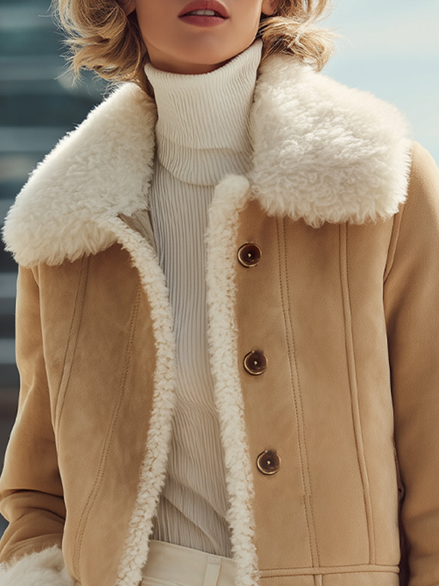 Stylish Suede Jacket with Shearling Trim