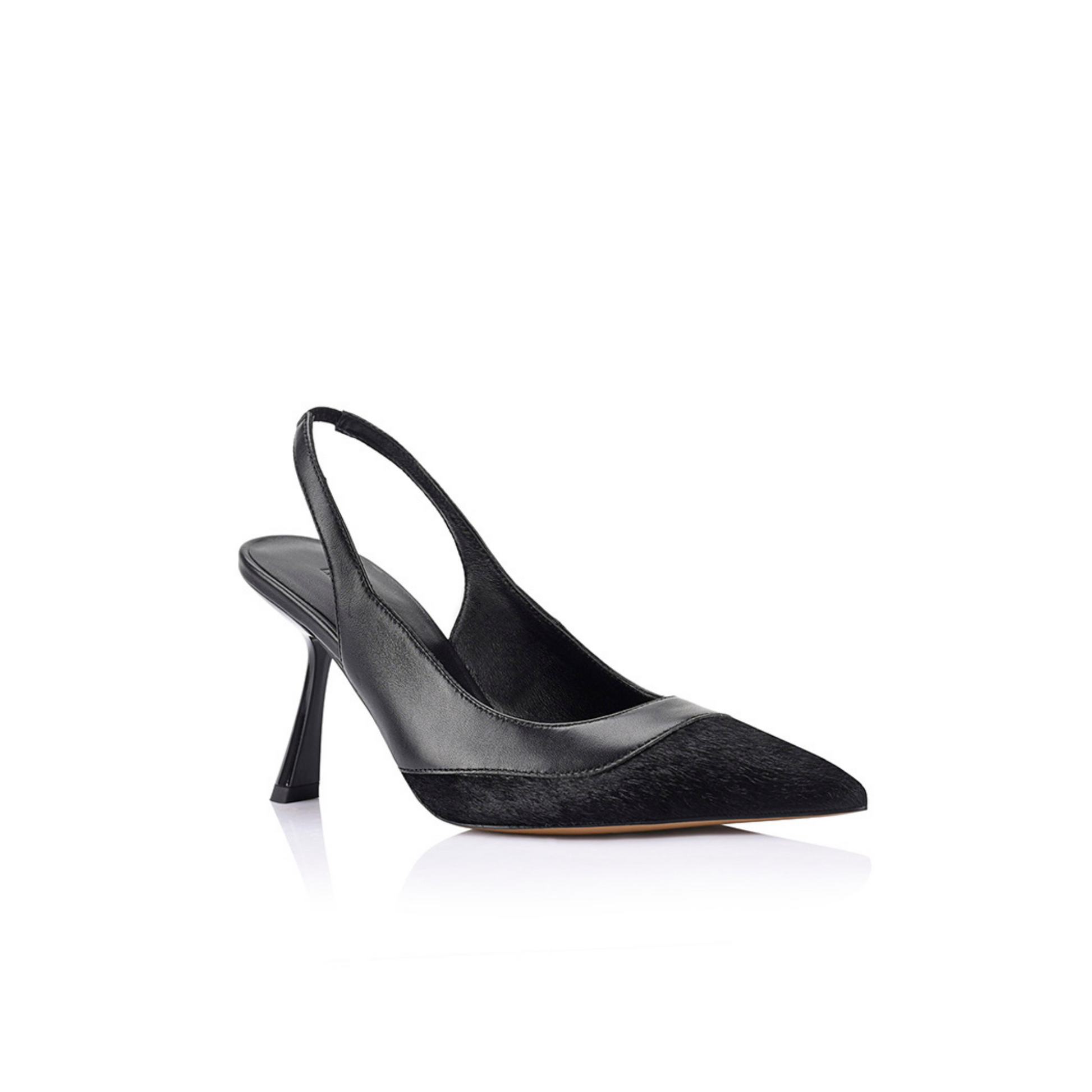 Celeste Black Leather & Pony Pumps
