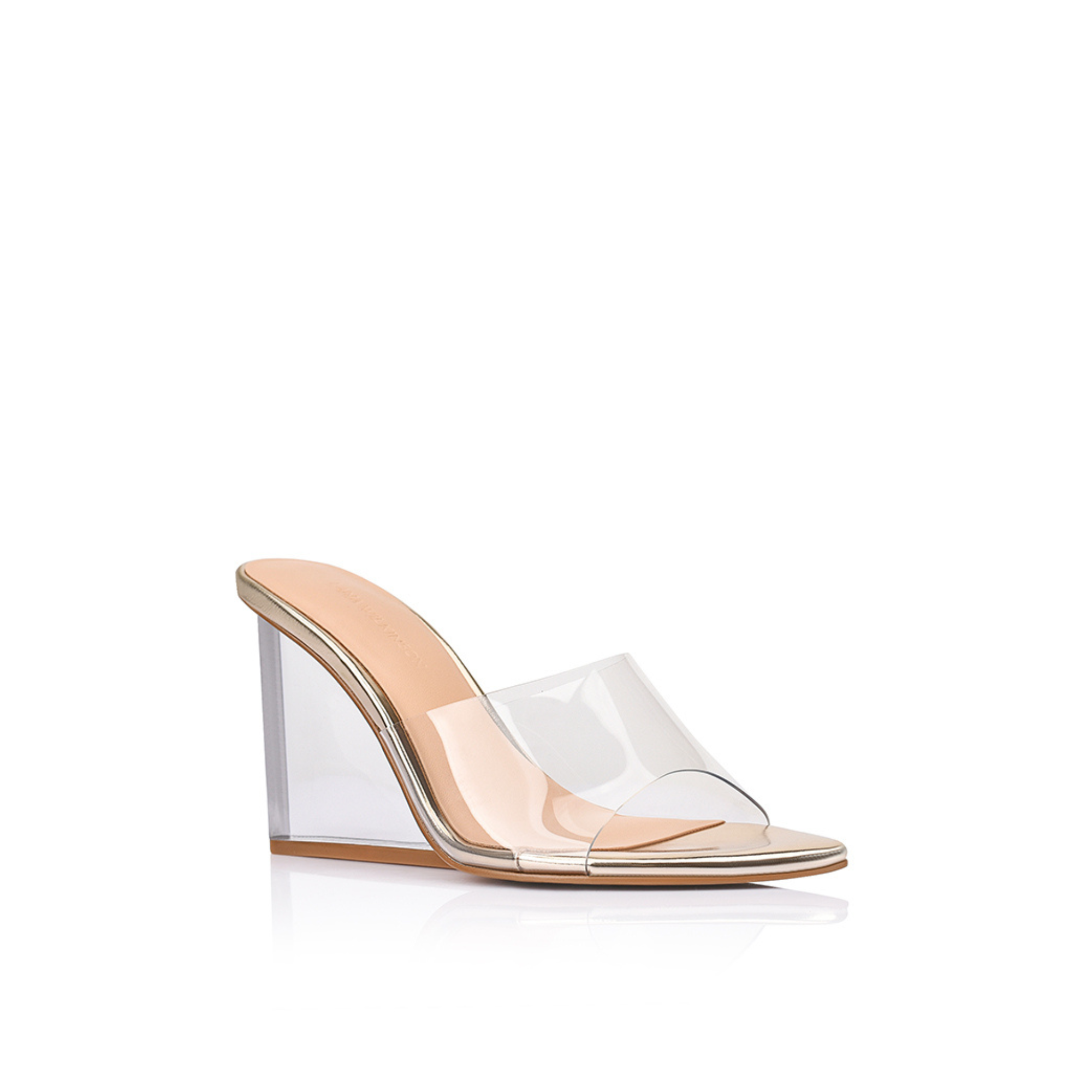 Suzy Wedge Lucite & Metallic Gold Leather