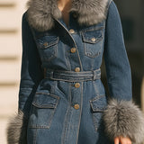 Džínový trenčkot s límcem