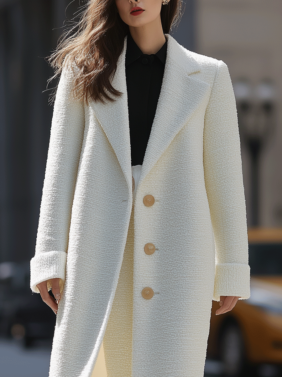 Ivory Textured Long Coat
