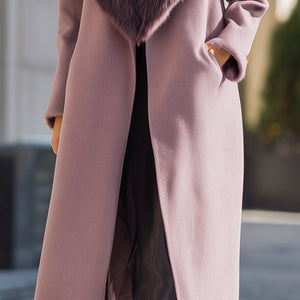 Mauve Vuna Kaput s Velikim Ovratnikom od Lažnog Krzna