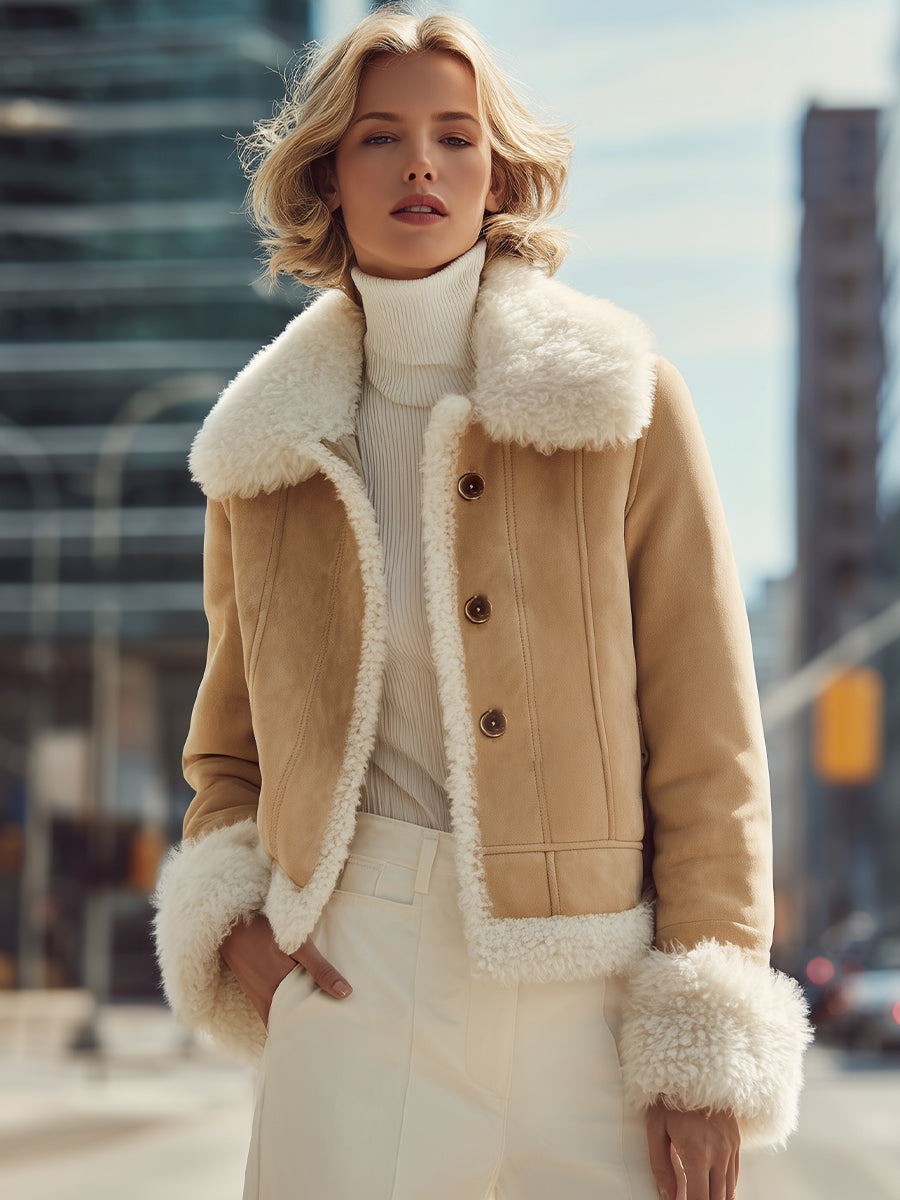 Stylish Suede Jacket with Shearling Trim
