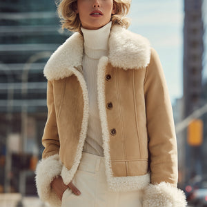 Stylish Suede Jacket with Shearling Trim