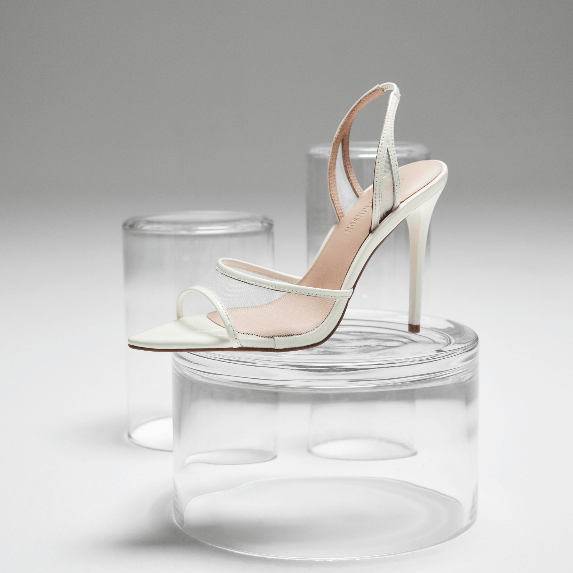 Maddison White Mesh Sandals with Patent Leather