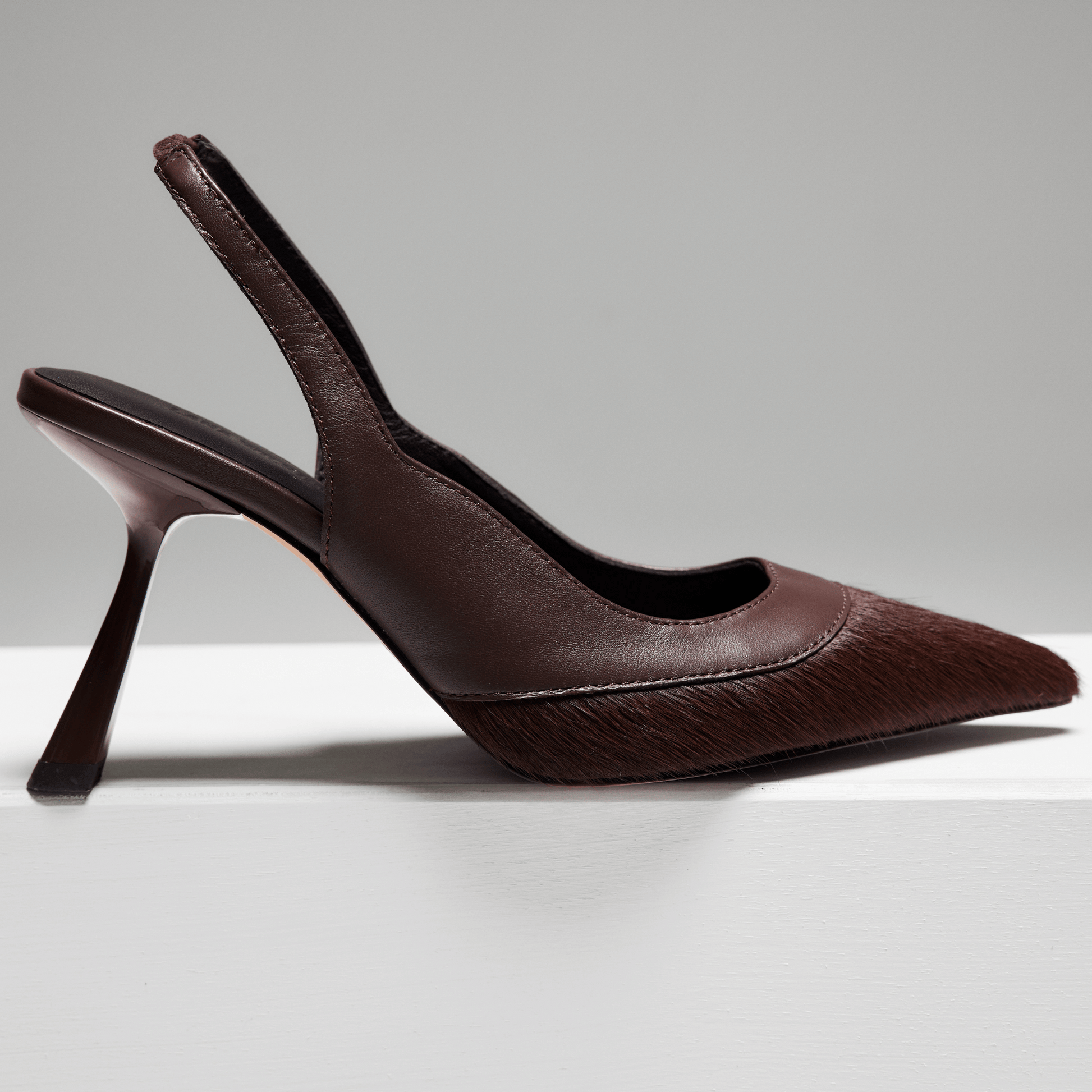 Celeste Pump in Chocolate Leather & Horsehair