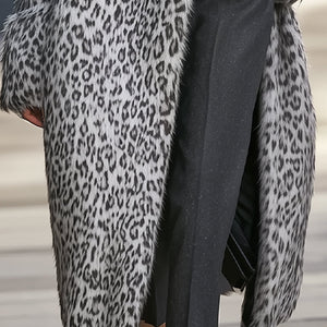 Stylish Oversized Faux Fur Coat with Leopard Print