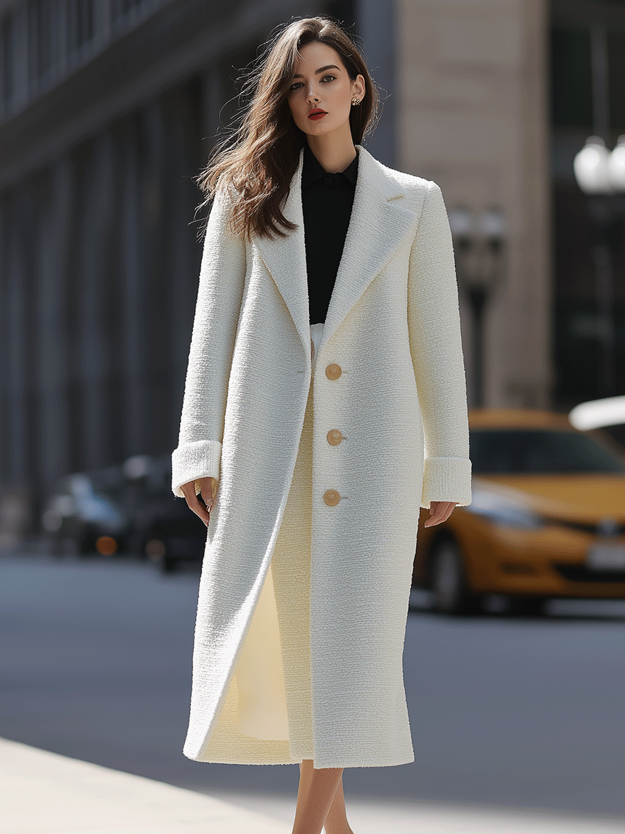 Ivory Textured Long Coat
