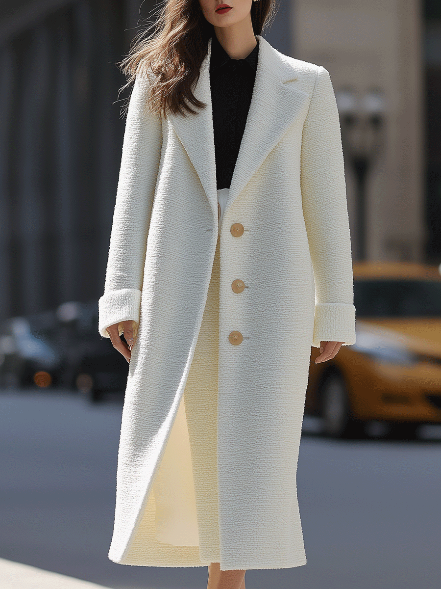 Ivory Textured Long Coat