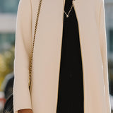 Ivory Zipper-Up Minimalist Long Coat