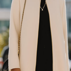 Ivory Zipper-Up Minimalist Long Coat