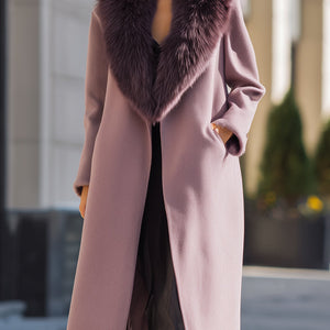 Mauve Vuna Kaput s Velikim Ovratnikom od Lažnog Krzna