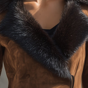 Brown Faux Fur Trim Skirt Jacket