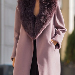 Mauve Vuna Kaput s Velikim Ovratnikom od Lažnog Krzna