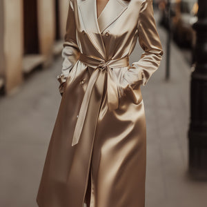 Elegantni Champagne Saten Trench Kaput za Vječni Stil