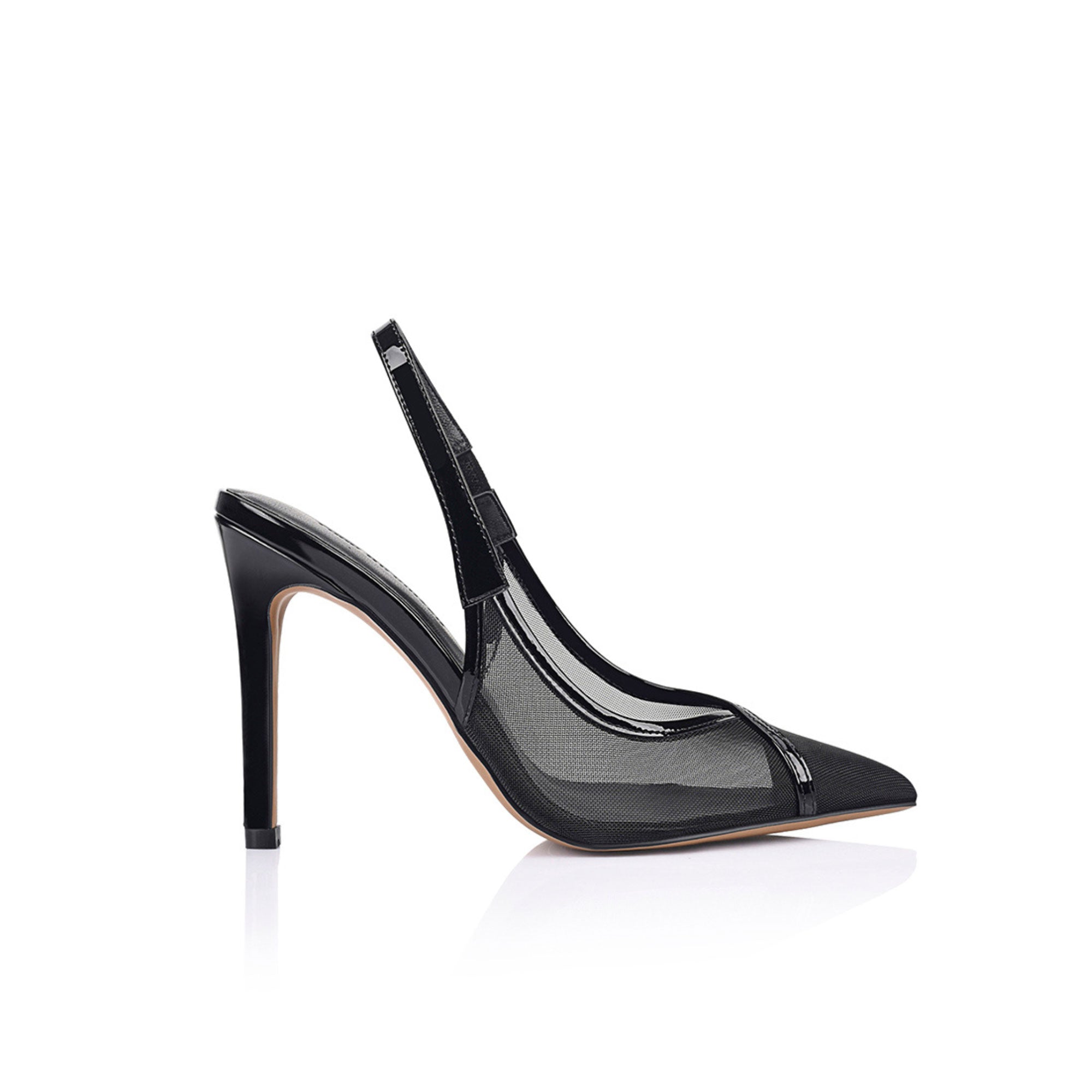 Chai Pump Crna Mreža s Lakiranom Kožom