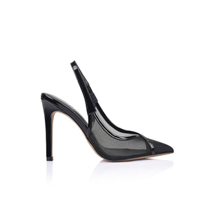 Chai Pump Crna Mreža s Lakiranom Kožom