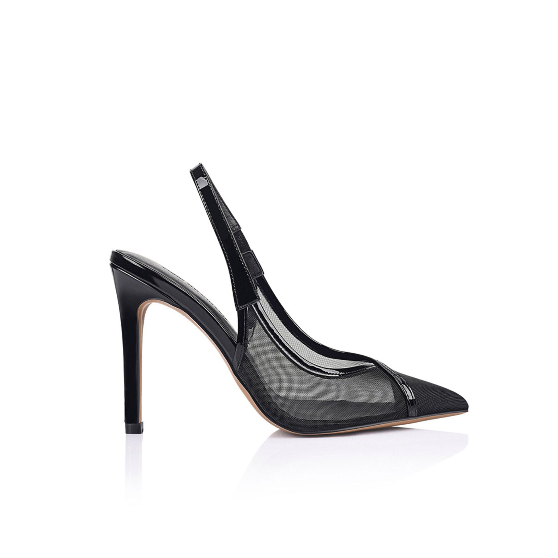 Chai Pump Crna Mreža s Lakiranom Kožom