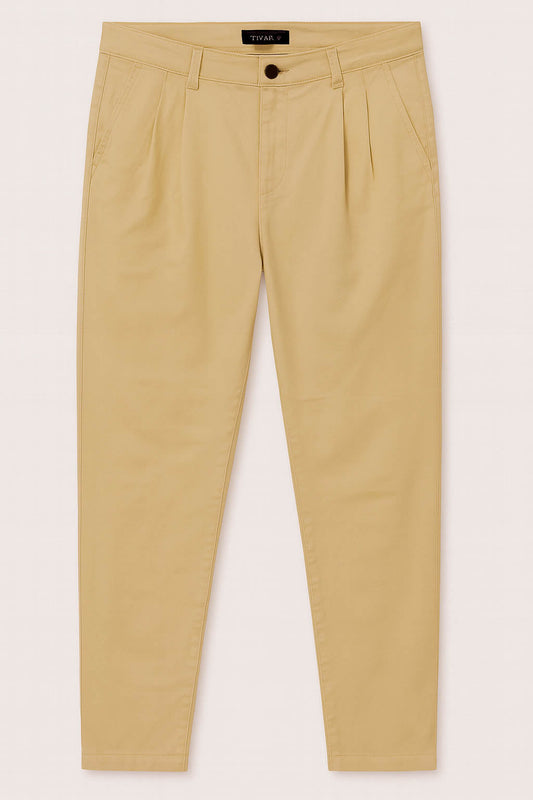 Kaki Ravne Hlače s Pregibima