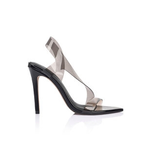 Missy Black Vinylite & Patent Leather Sandals