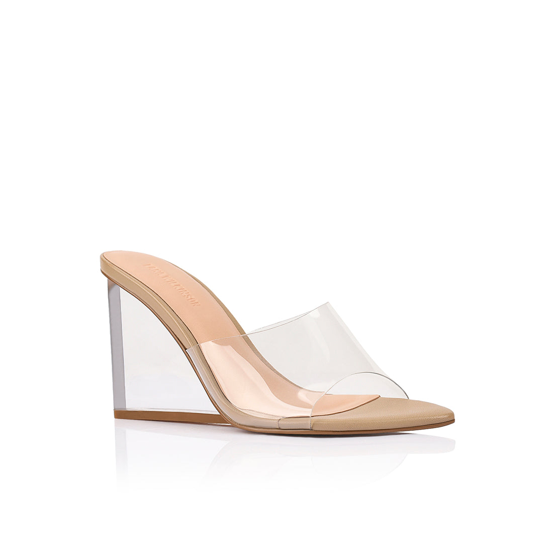 Suzy Wedge in Lucite & Beige Leather