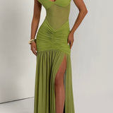 Maxi šaty Alaia - olivové