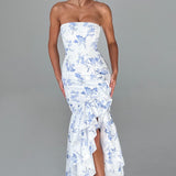 Maxi šaty Angelina - modré s květinovým vzorem