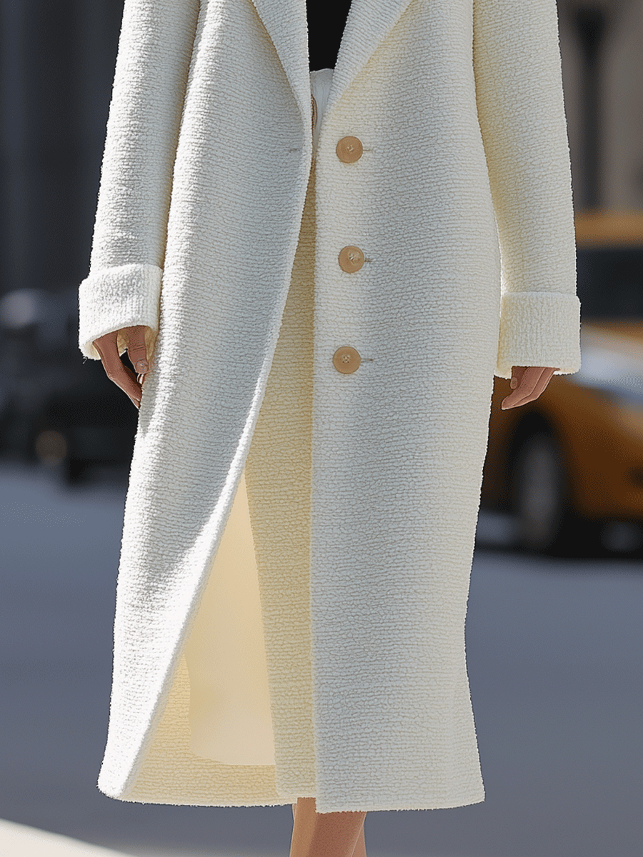 Ivory Textured Long Coat