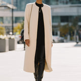 Ivory Zipper-Up Minimalist Long Coat