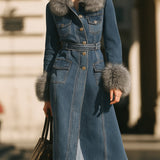 Džínový trenčkot s límcem