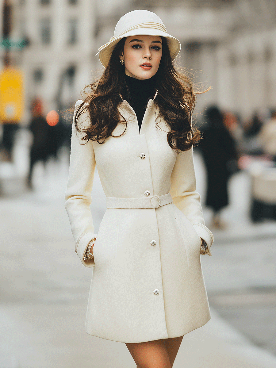 Ivory A-Line Coat with Pearl Buttons