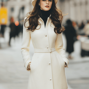 Ivory A-Line Coat with Pearl Buttons
