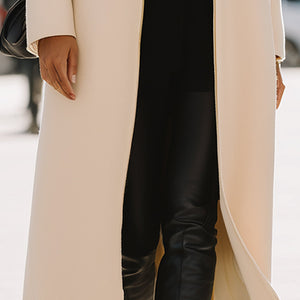 Ivory Zipper-Up Minimalist Long Coat