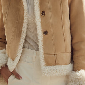 Stylish Suede Jacket with Shearling Trim