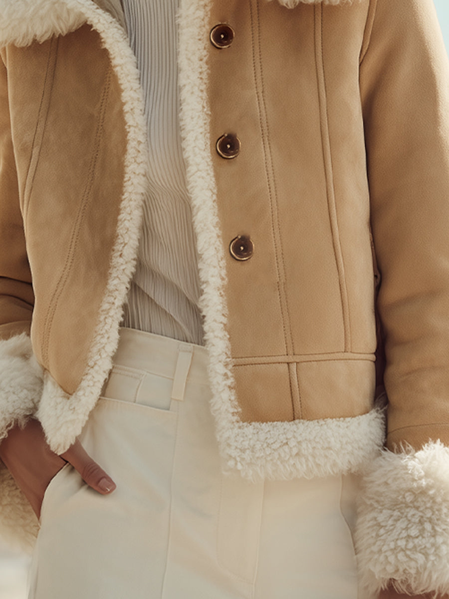 Stylish Suede Jacket with Shearling Trim